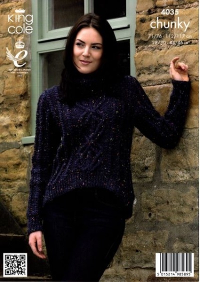 Knitting Pattern - King Cole 4035 - Chunky Tweed - Ladies Sweaters